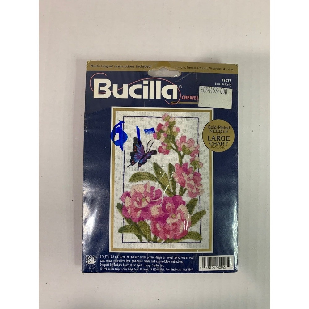 New Bucilla Crewel Kit Floral Butterfly 42027 5" x 7"